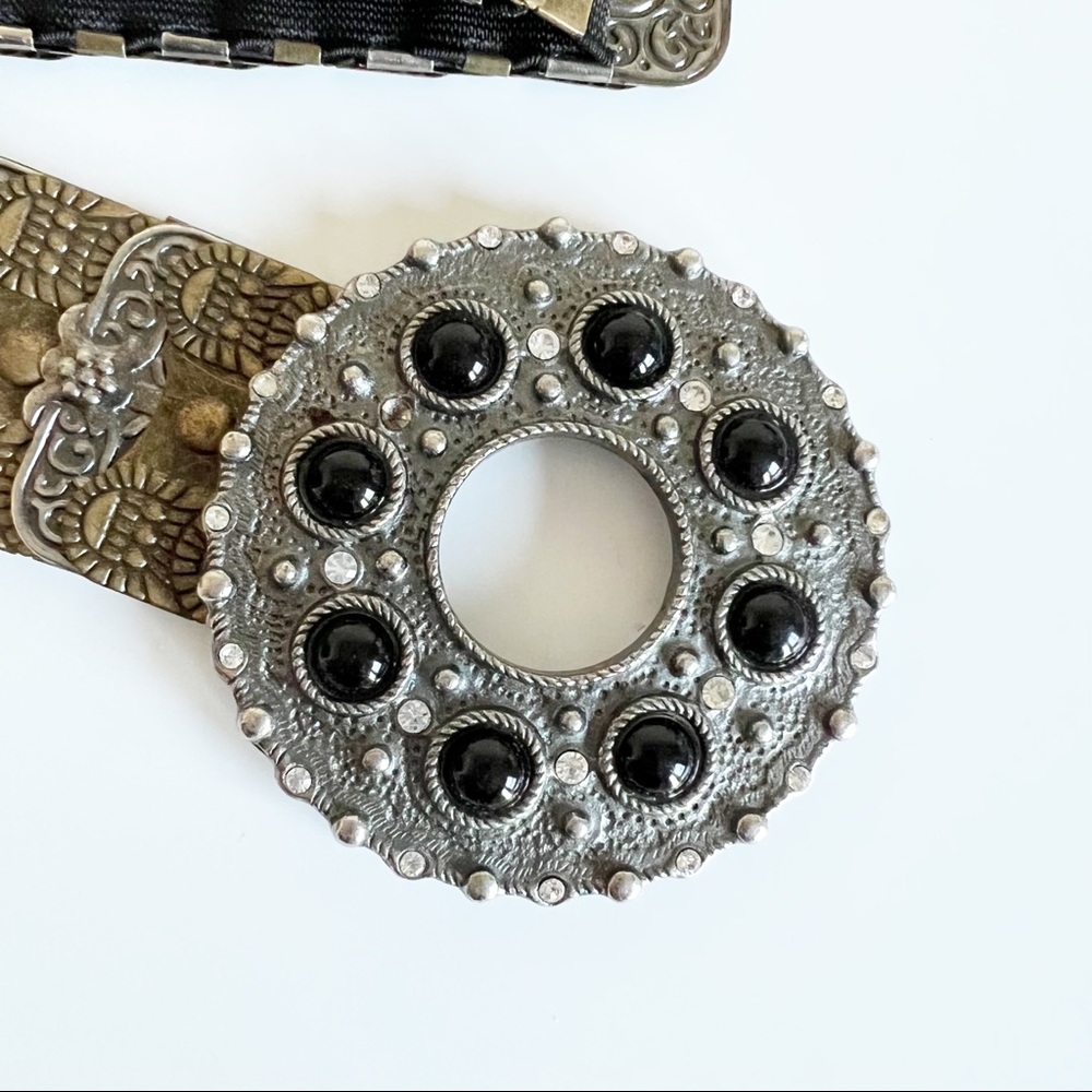 Antique Silver Bronze Metal Beaded Rhinestone Buckle Elastic Band Belt 31 - Picture 5 of 14